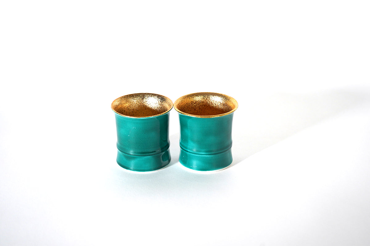 竹型青交趾金彩 酒器