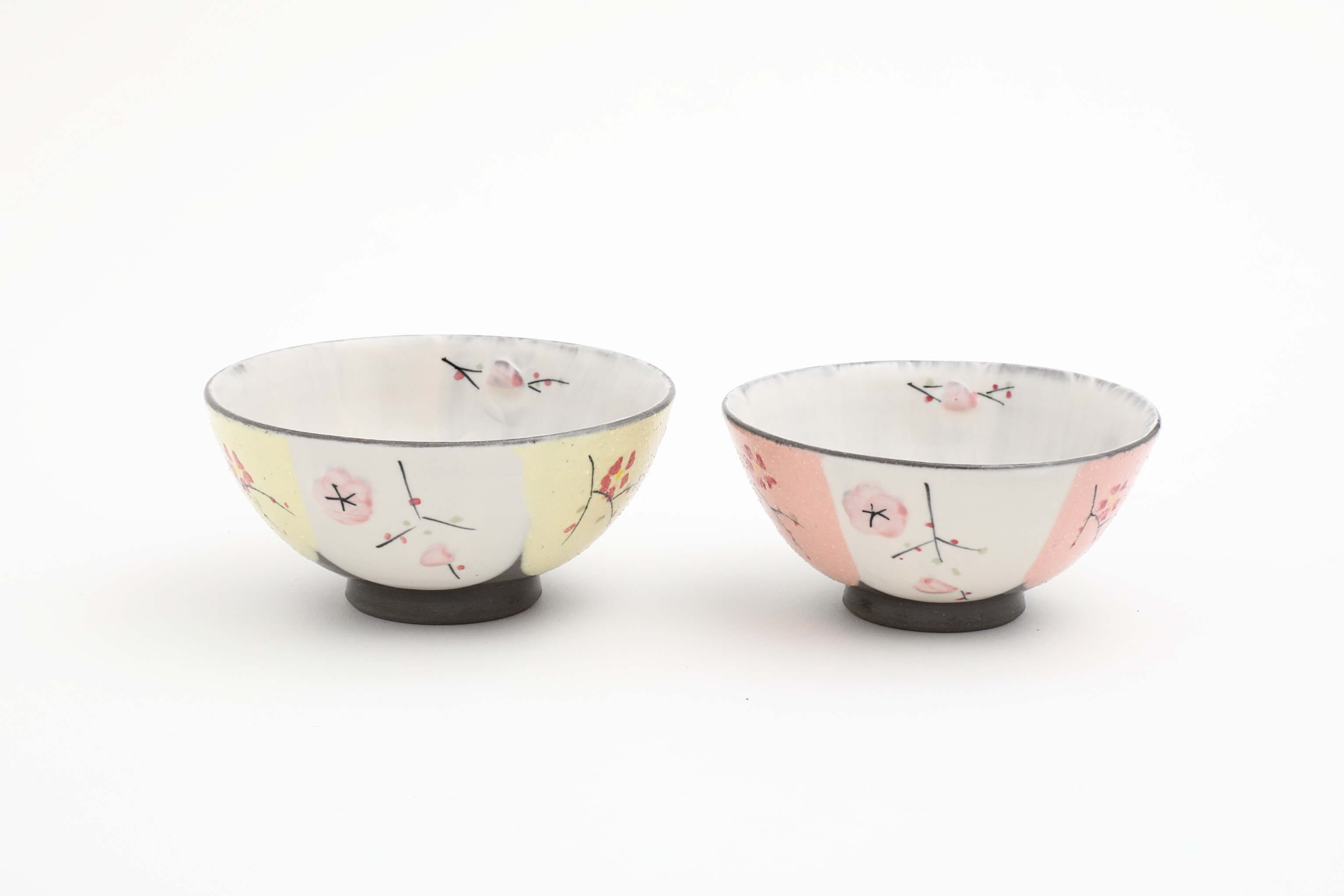 黒陶掛分貼付桜 ピンク 飯碗