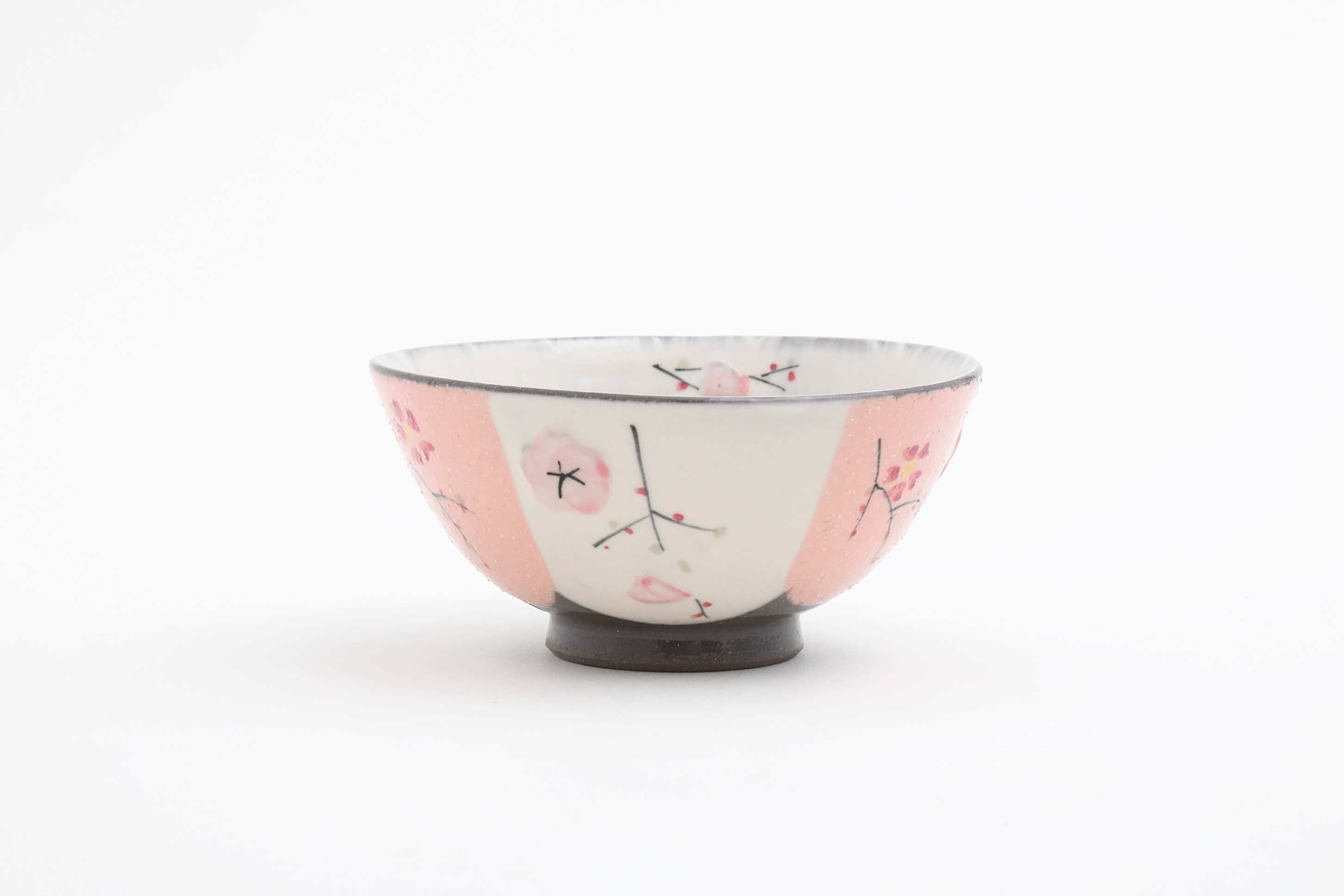 黒陶掛分貼付桜 ピンク 飯碗