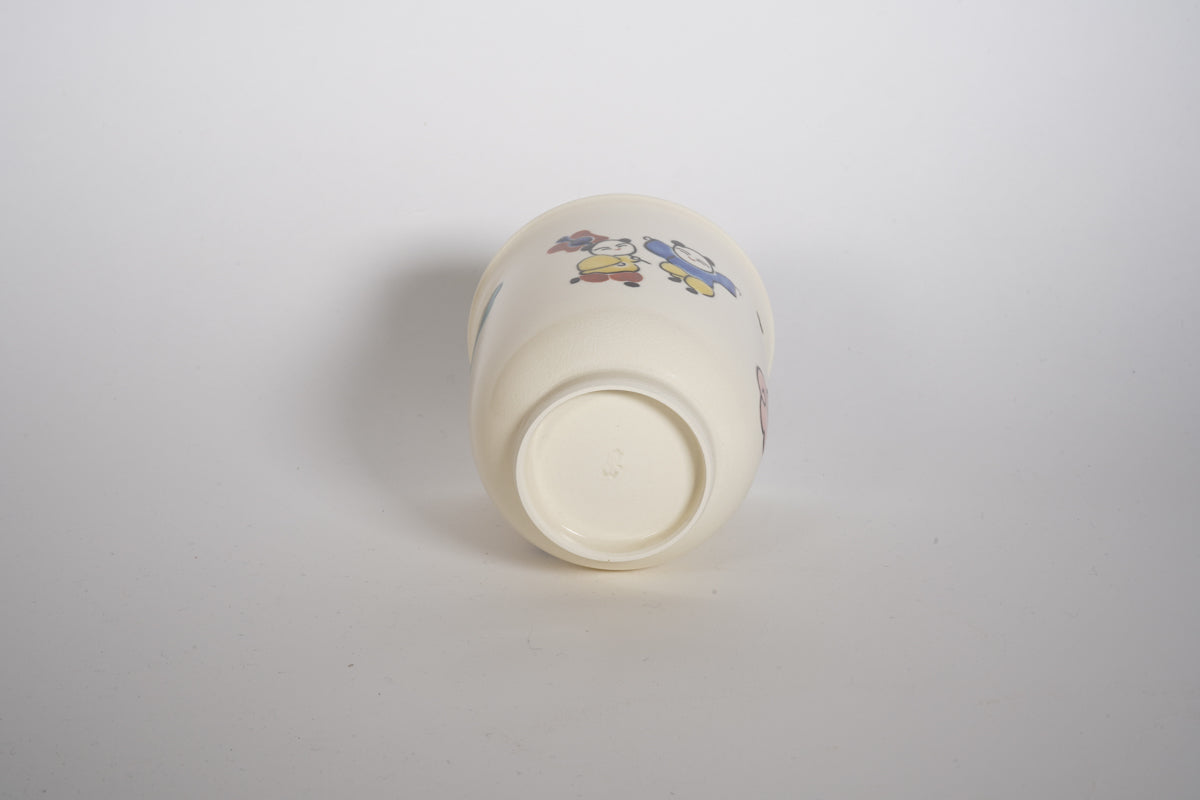 仁清 色絵唐子 蓋付湯呑