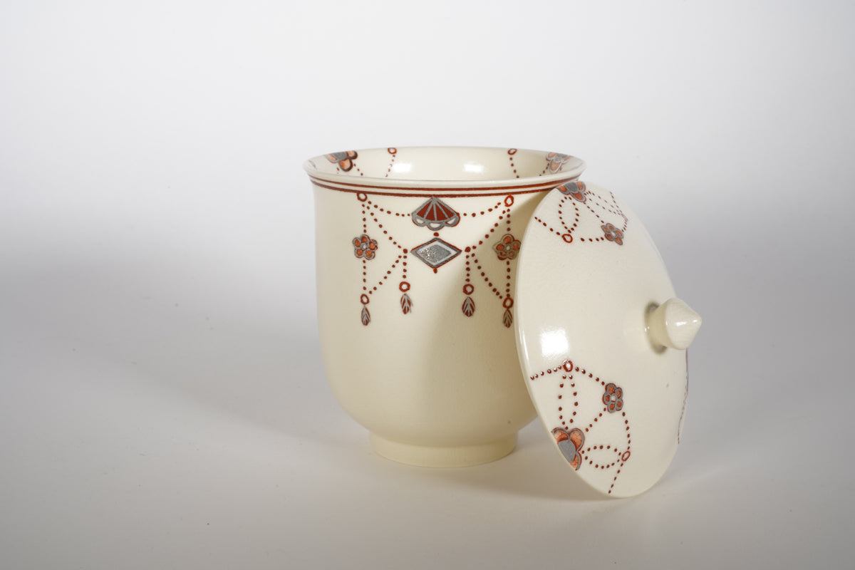 仁清 色絵瓔珞文 赤 蓋付湯呑