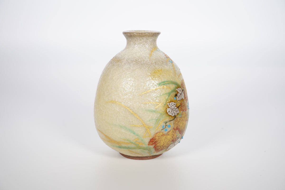 色絵金銀彩花鳥 山雀 徳利【炎芸術】