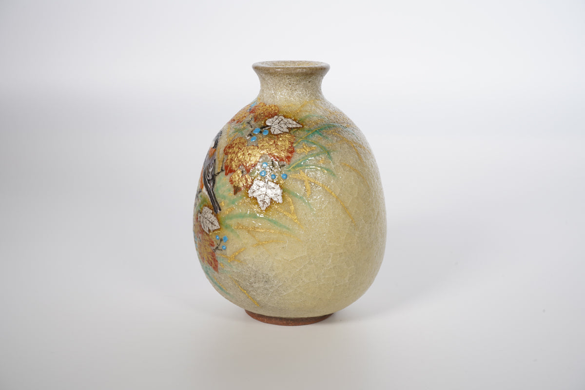 色絵金銀彩花鳥 山雀 徳利【炎芸術】
