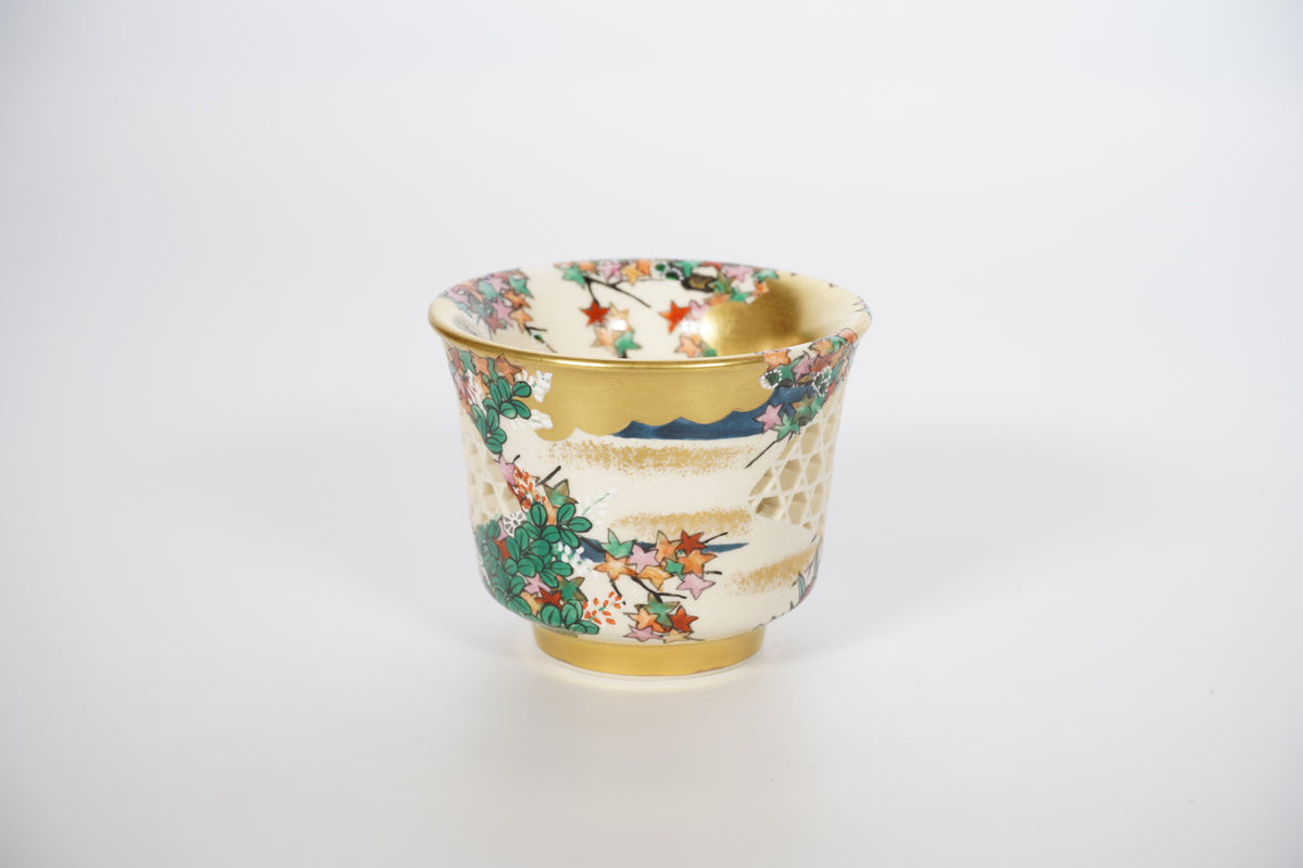 等伯写 楓図 透かしぐい呑【炎芸術】