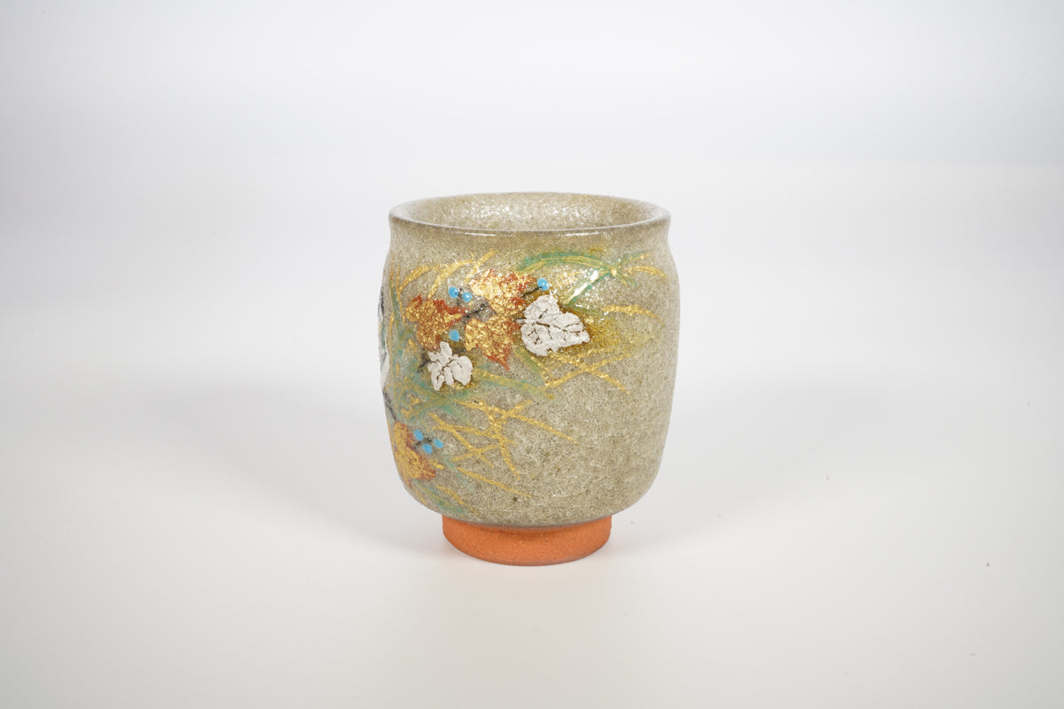 色絵金銀彩花鳥 四十雀 ぐい呑【炎芸術】