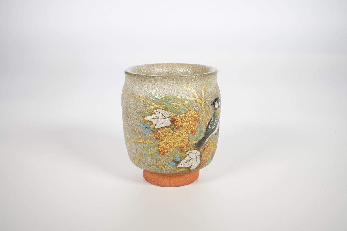 色絵金銀彩花鳥 四十雀 ぐい呑【炎芸術】