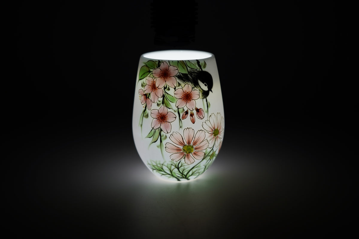 ゆうはり 花鳥図 しだれ桜とコスモス 湯呑