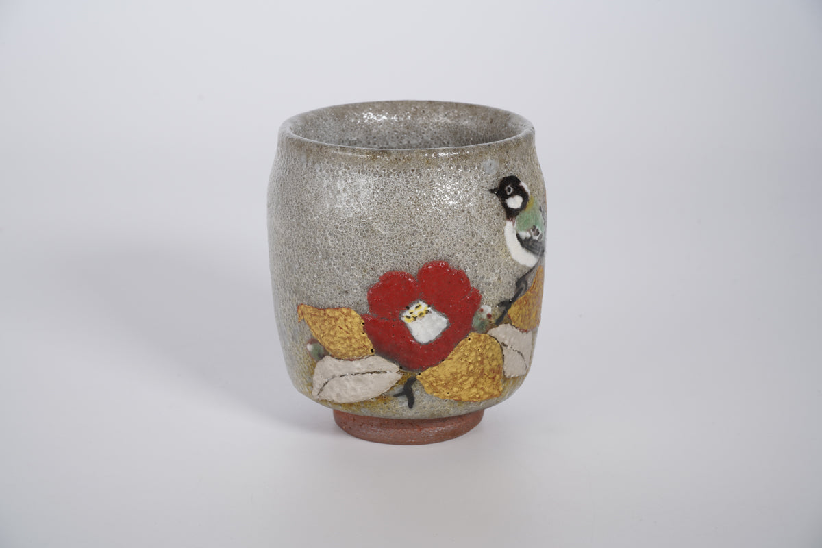 色絵金銀彩花鳥 椿に四十雀 ぐい呑【限定品】