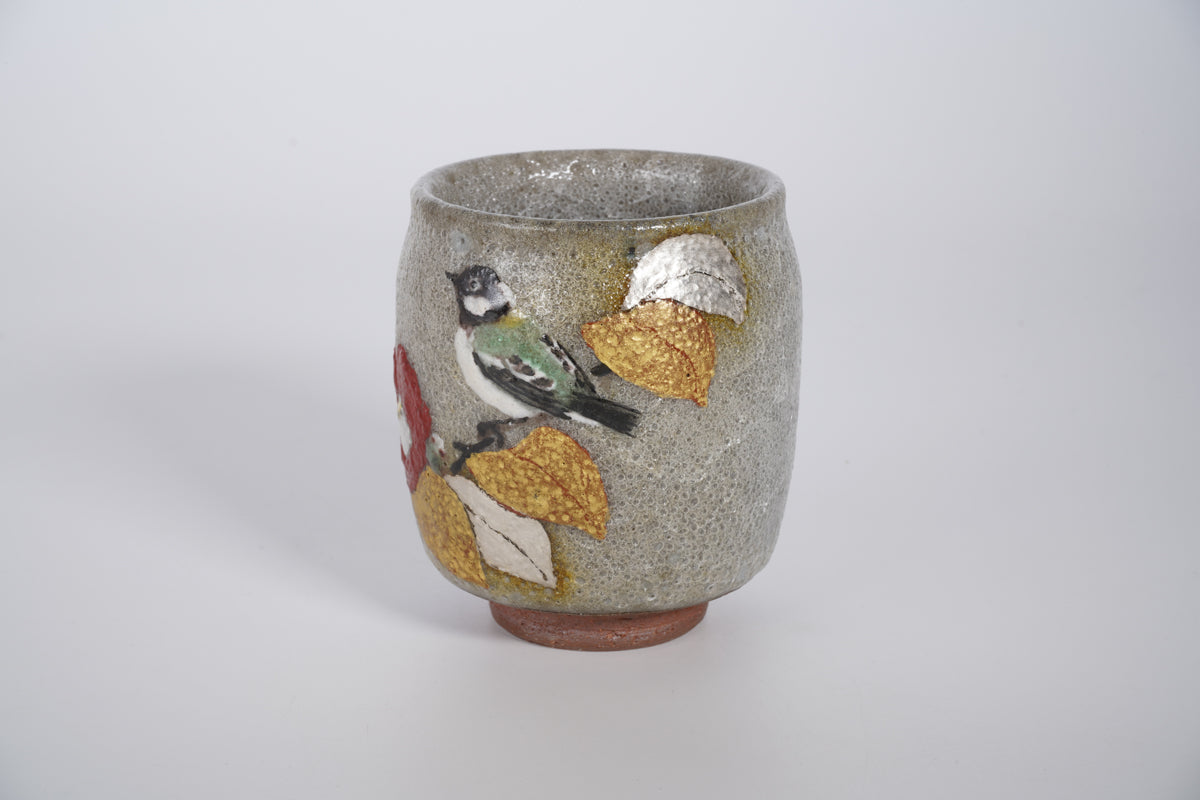 色絵金銀彩花鳥 椿に四十雀 ぐい呑【限定品】