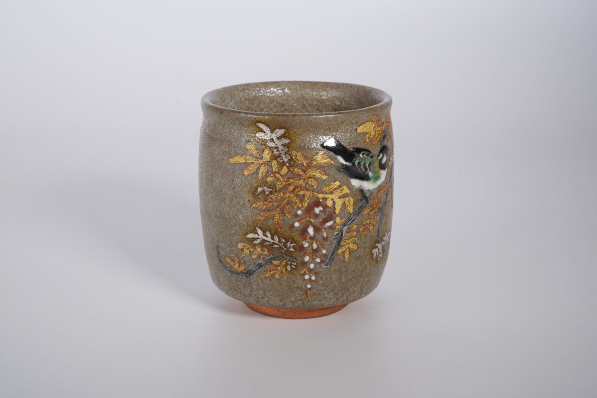 色絵金銀彩花鳥 藤に四十雀 湯呑【限定品】