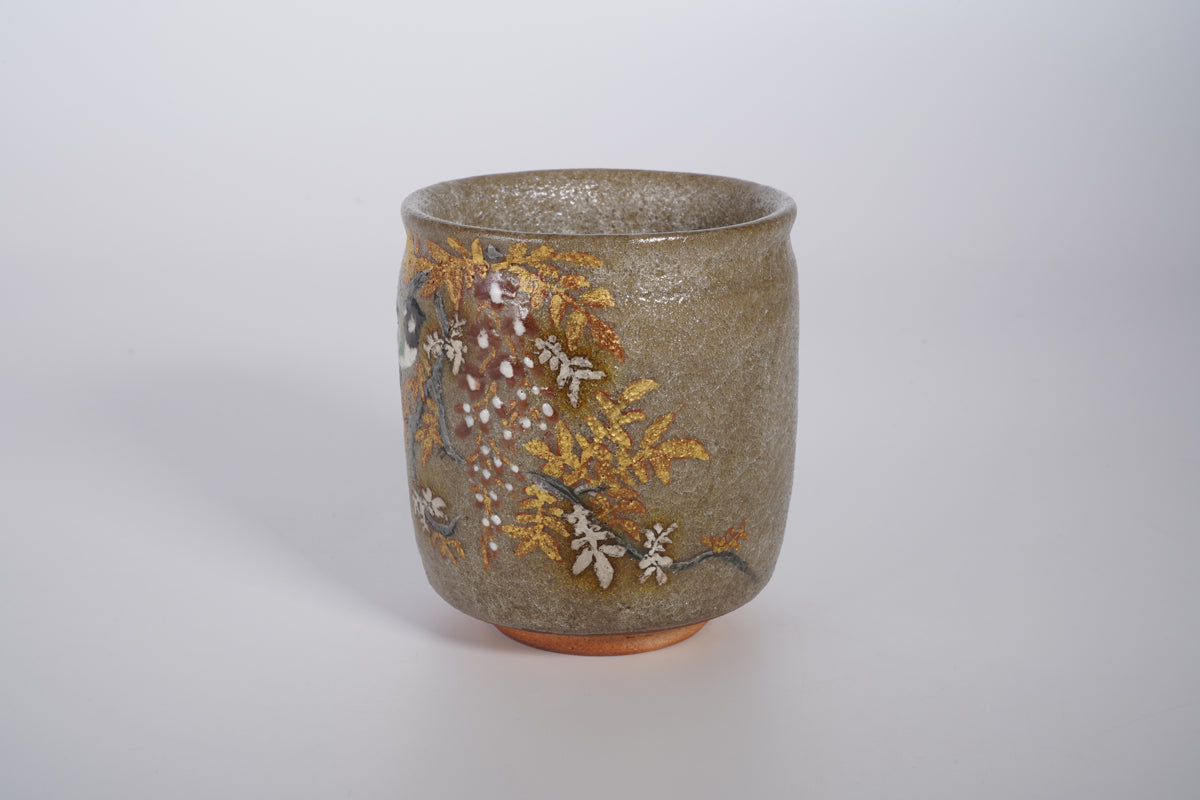 色絵金銀彩花鳥 藤に四十雀 湯呑【限定品】