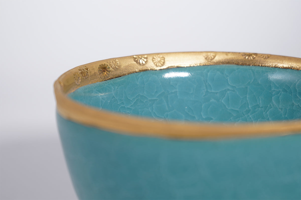 青瓷印花金彩 抹茶碗