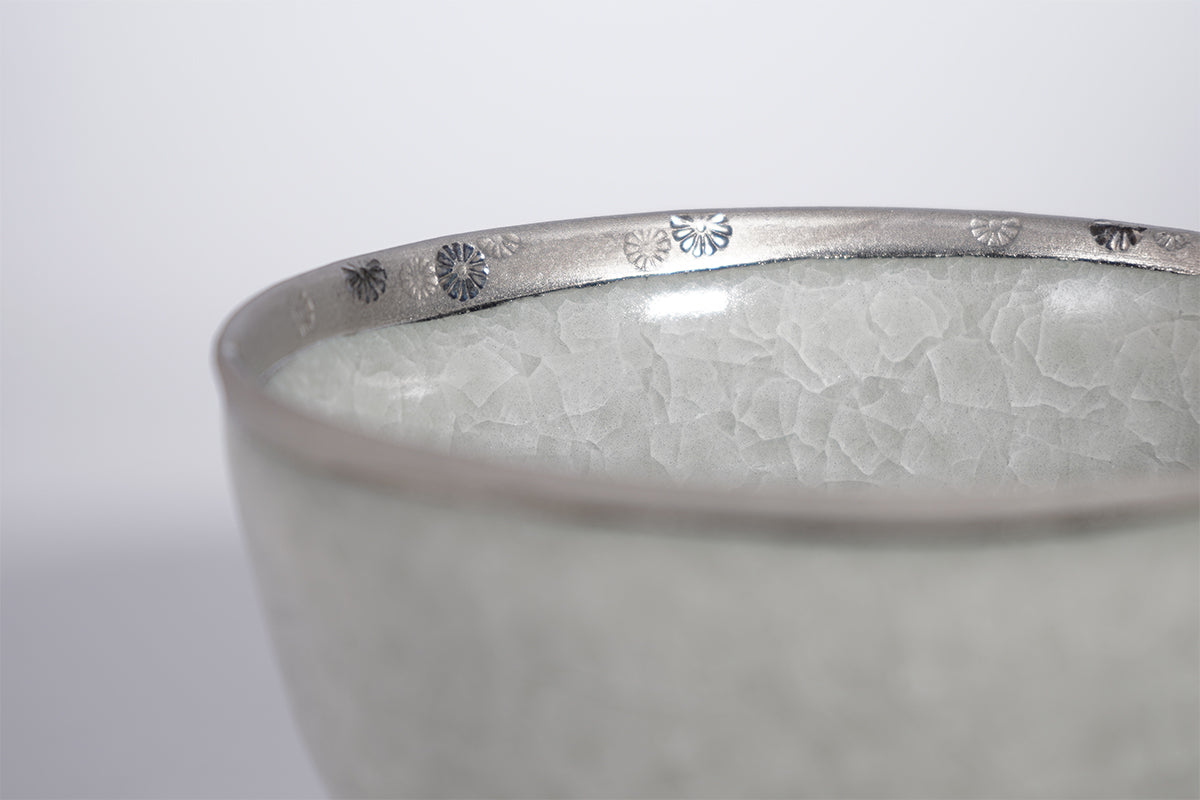 灰瓷印花白金彩 抹茶碗