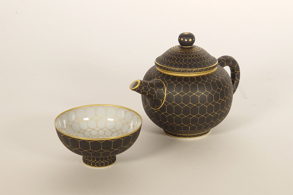 黒釉金彩亀甲紋 茶注