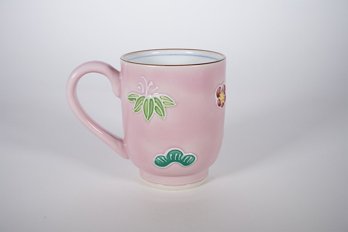 鶴に松竹梅 赤 マグカップ