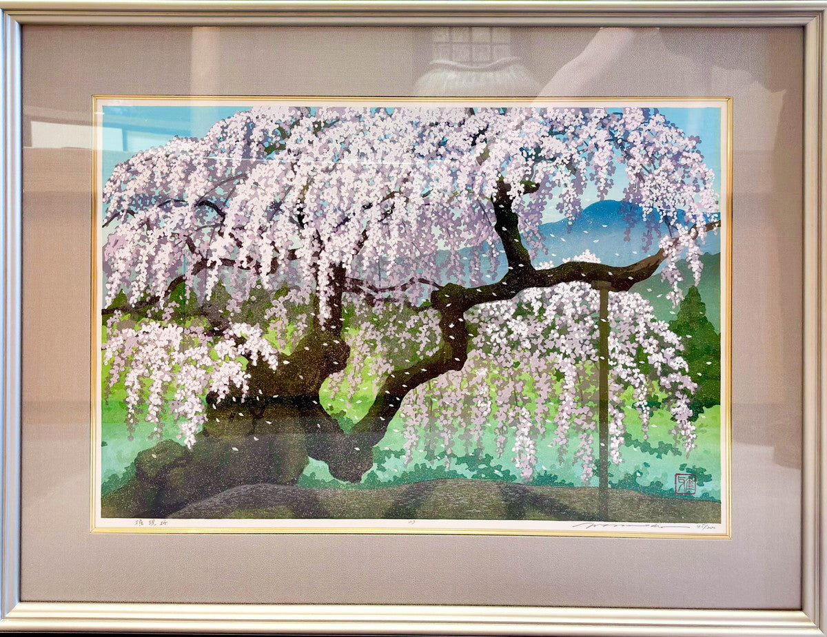 木版畫　権現桜 (含框)　井堂雅夫