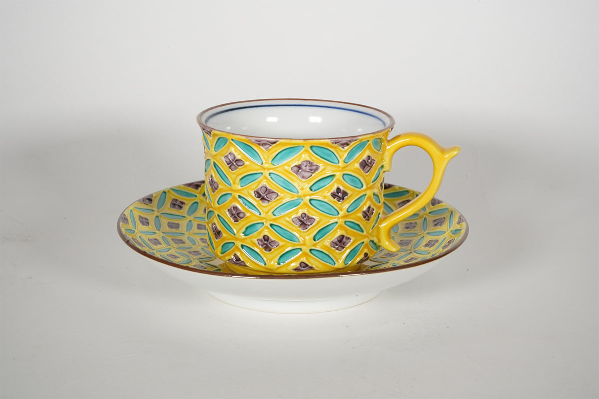 黄交趾七宝 コーヒー碗皿