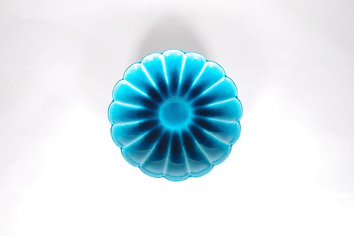 青釉 六寸菊型皿