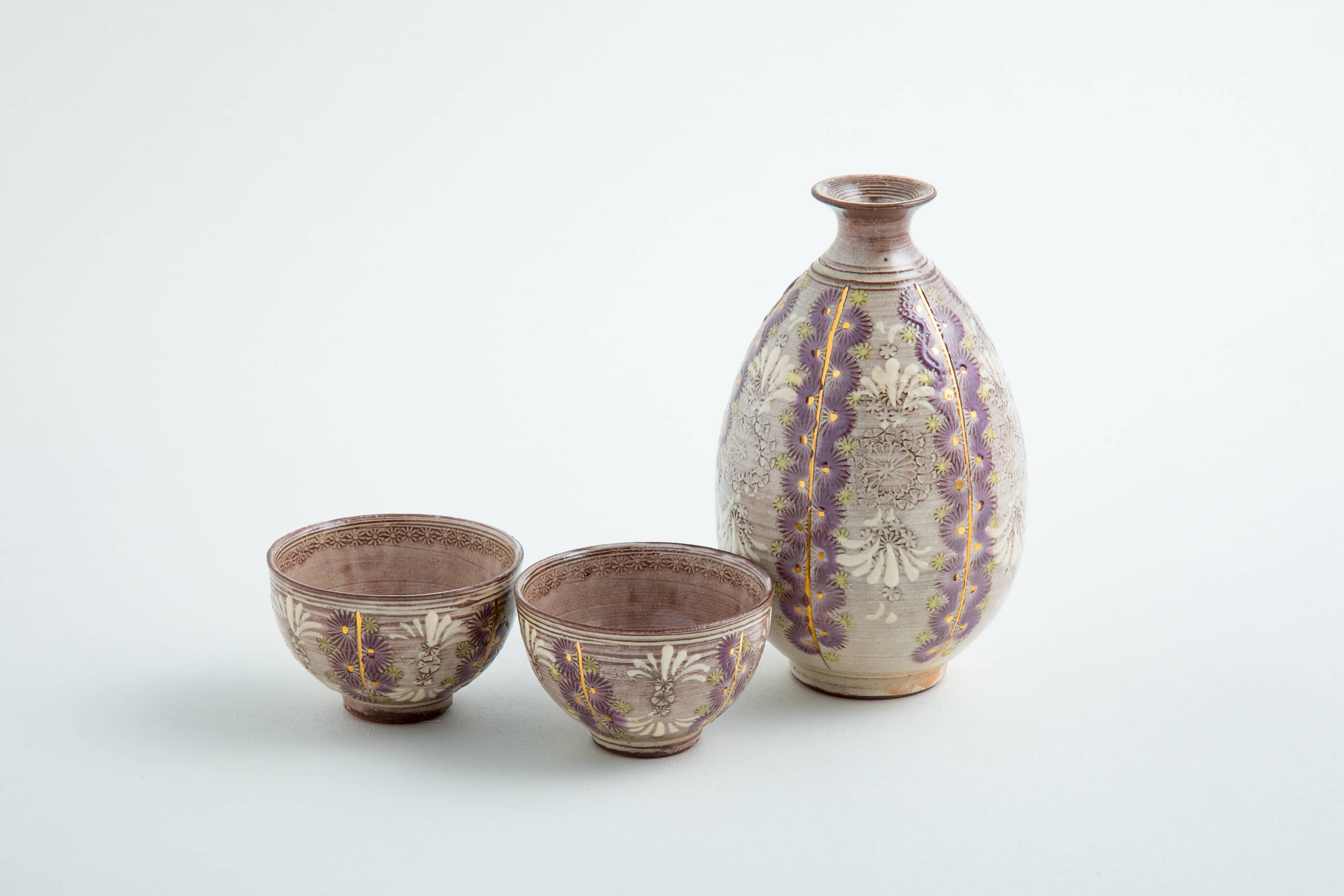 金彩紫三島 酒器