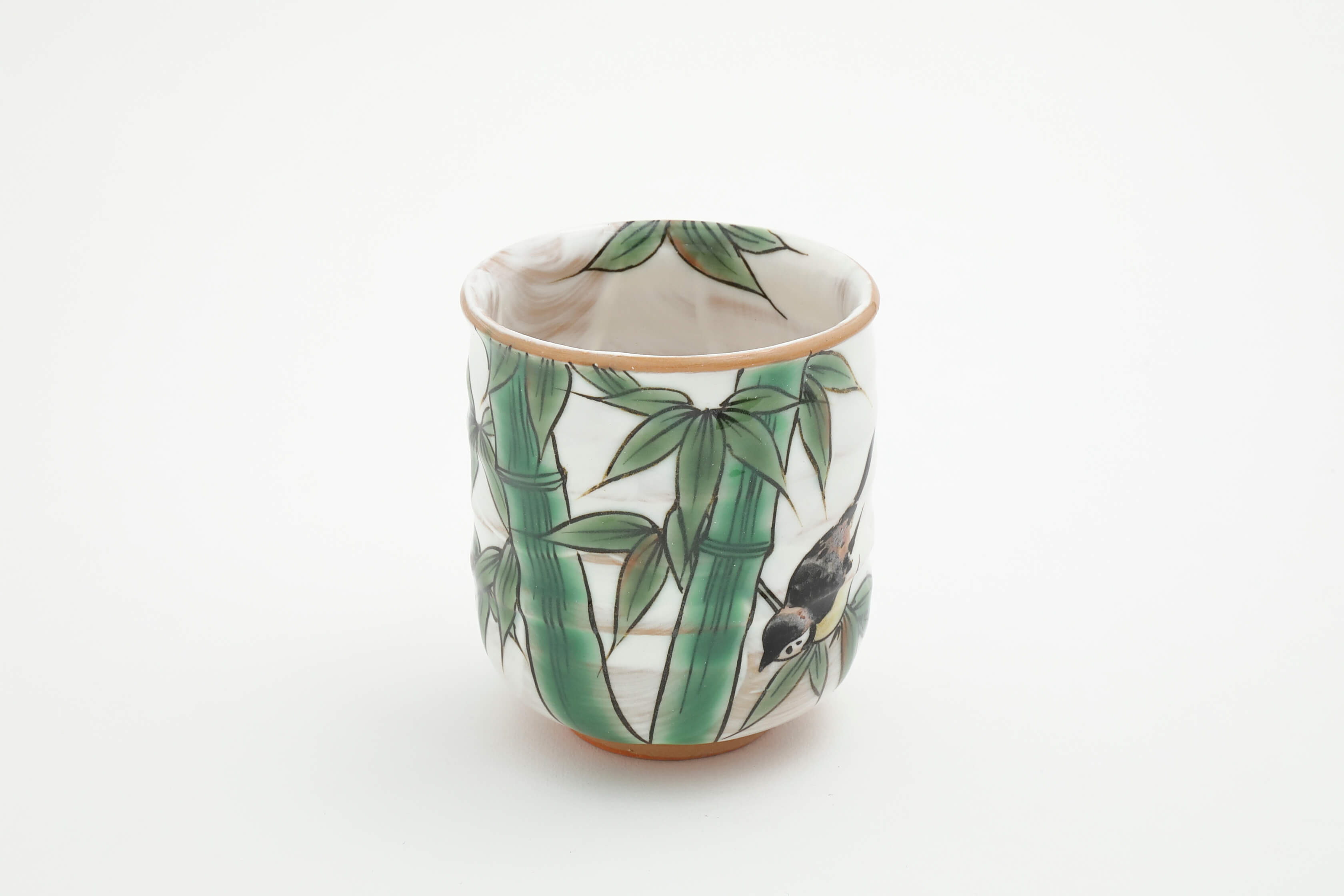 花鳥図 竹 スズメ 湯呑