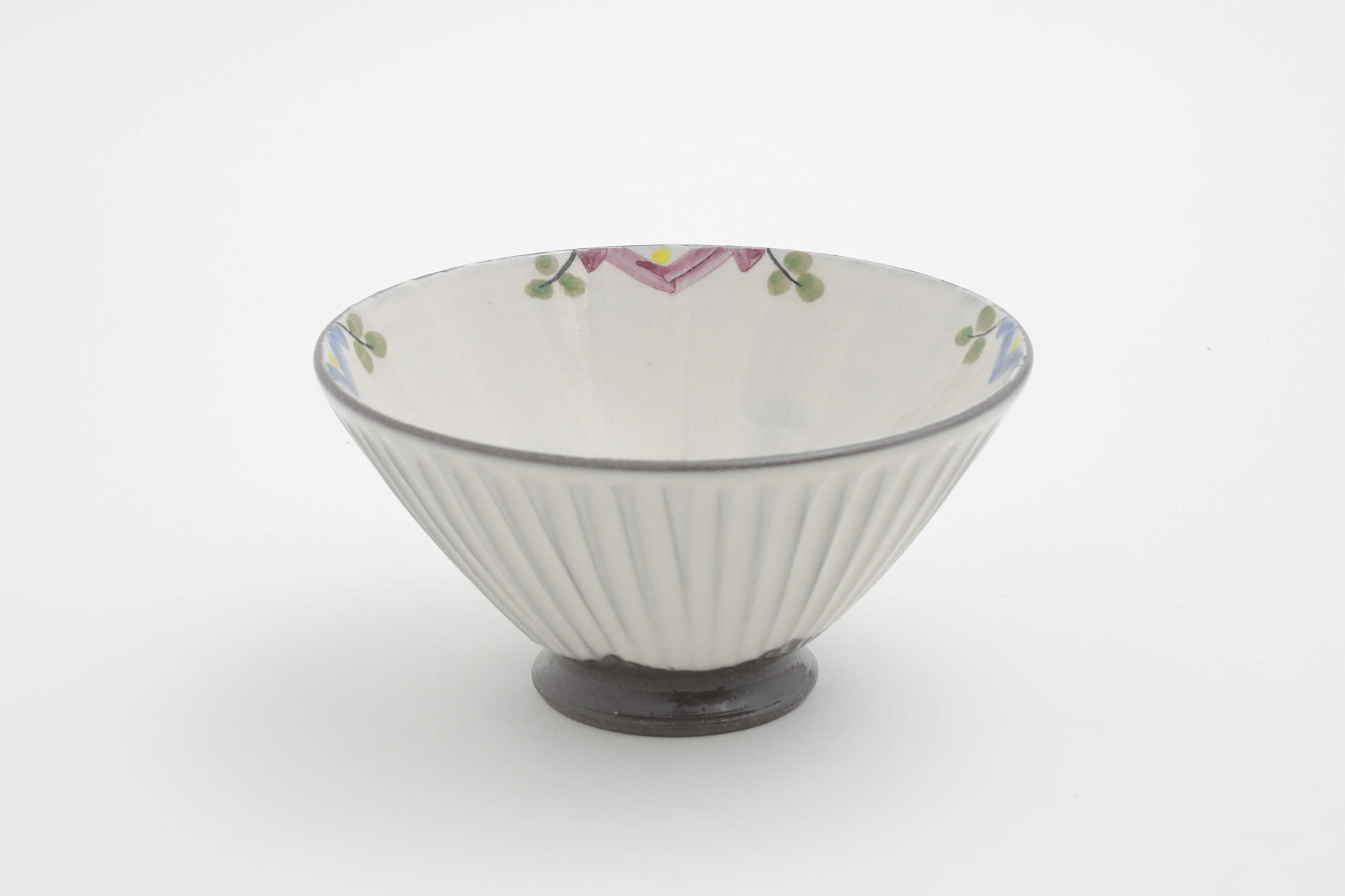 縦そぎ草花 白 飯碗