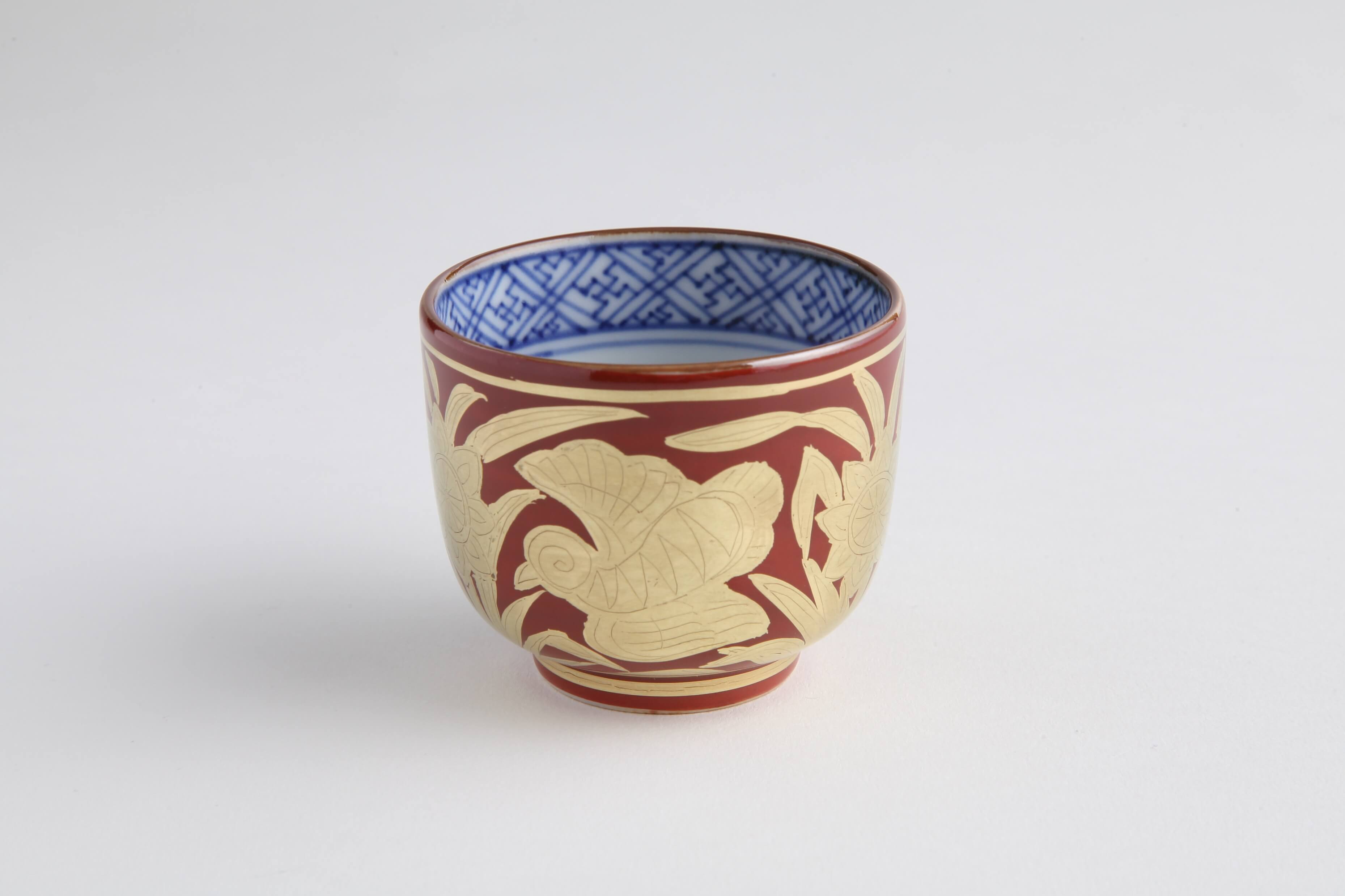 金襴手木米写 ぐい呑