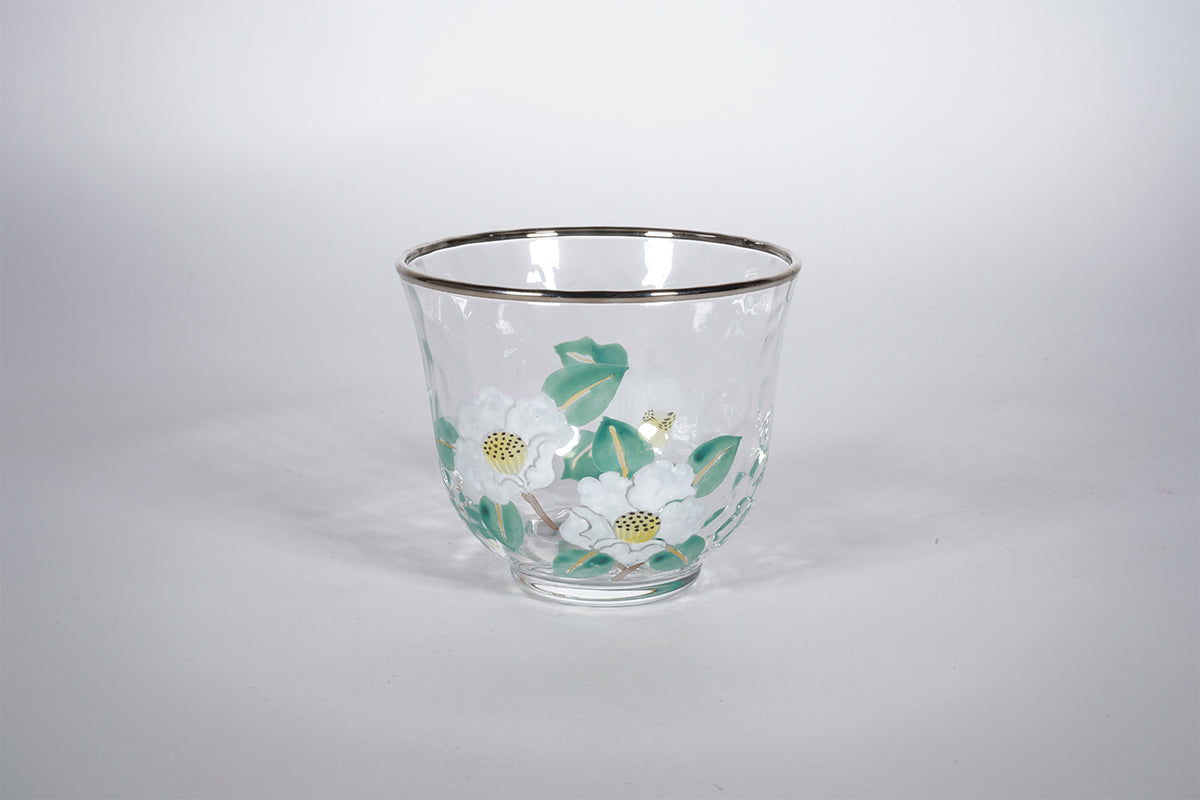 京絵付ガラス 白椿 汲出碗